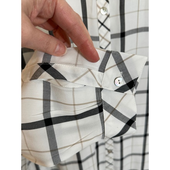 J. Jill Long Sleeve Shirt Size XL Petite Black‎ White Tan Windowpane Plaid NEW - Picture 5 of 10